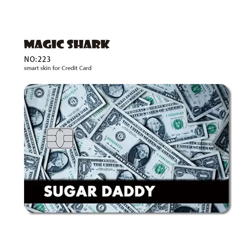 Magic Shark Sugar Daddy Meme Poke Money Funny Sticker Cover Skin Protective for Small Large Chip Credit Debit Card