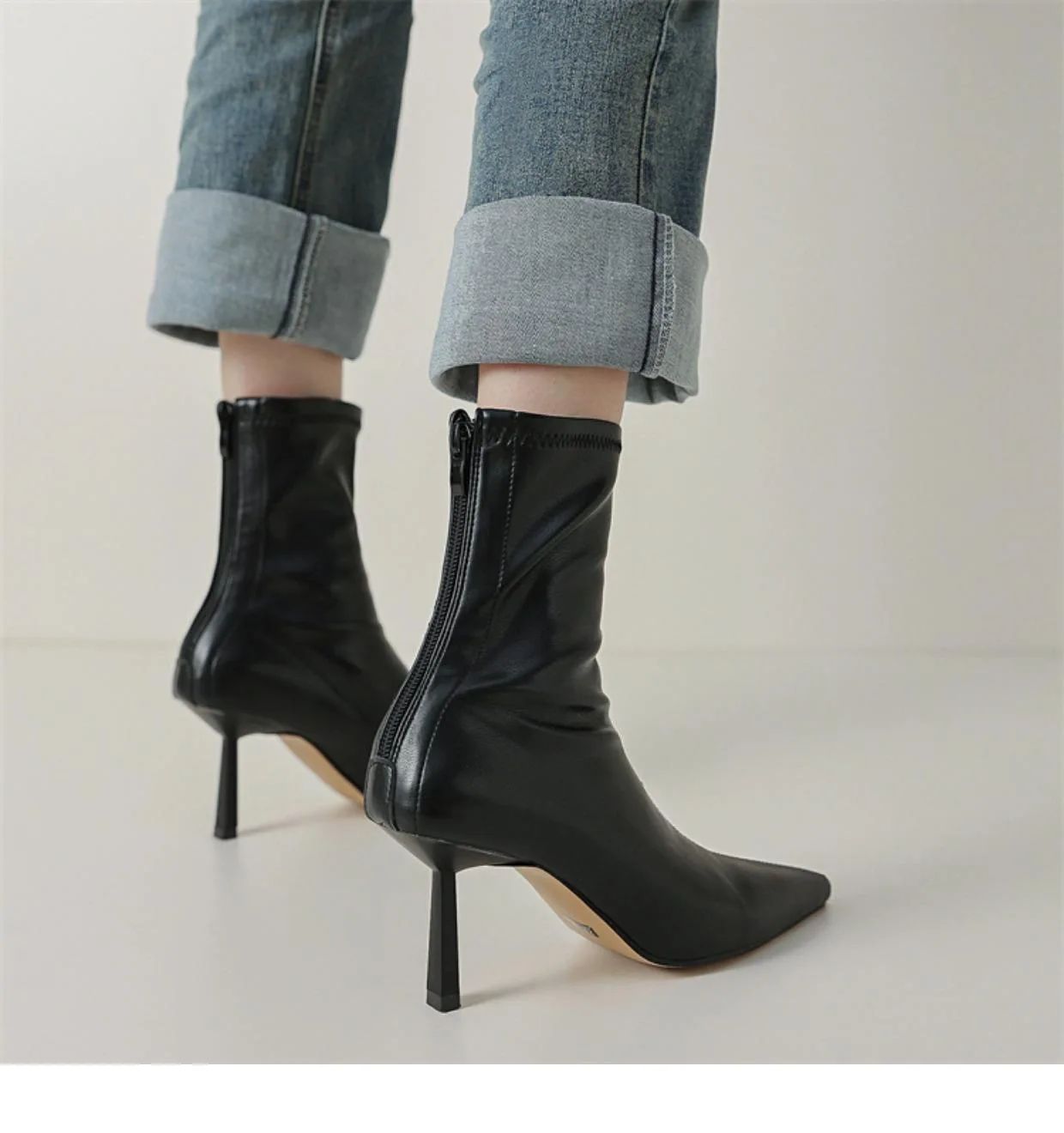 2024 New Autumn Winter Pointed Toe Women Ankle Boots Fashion Zipper Shoes Thin High Heel Women's Morder Short Booties D214