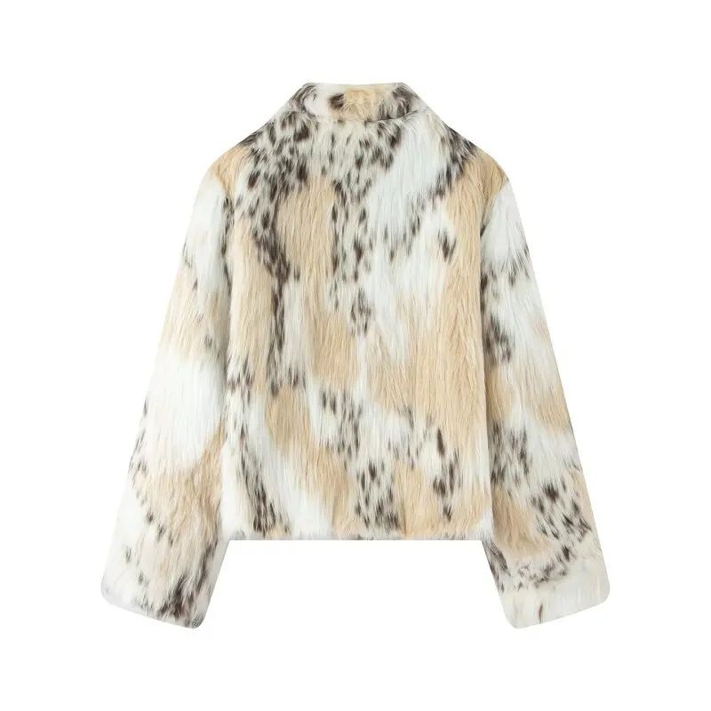 Animal Print Winter Women Artificial Fur Coat Street Style Fashion Elegant Lady Tops Jacket Casual Warm Clothing Streetwear