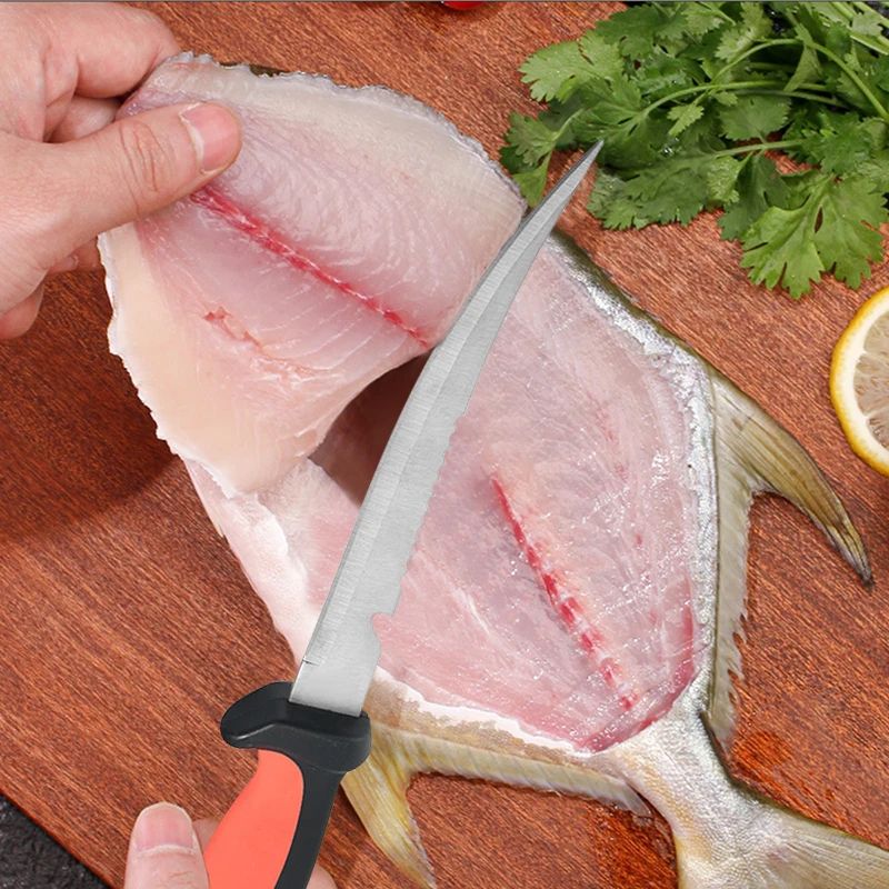 Faca Afiada para Peixe Cabo Oco de Plástico Faca de Filé de Peixe Faca de Desossar Aço Inoxidável Cutelo de Carne Descascador de Frutas de Cozinha