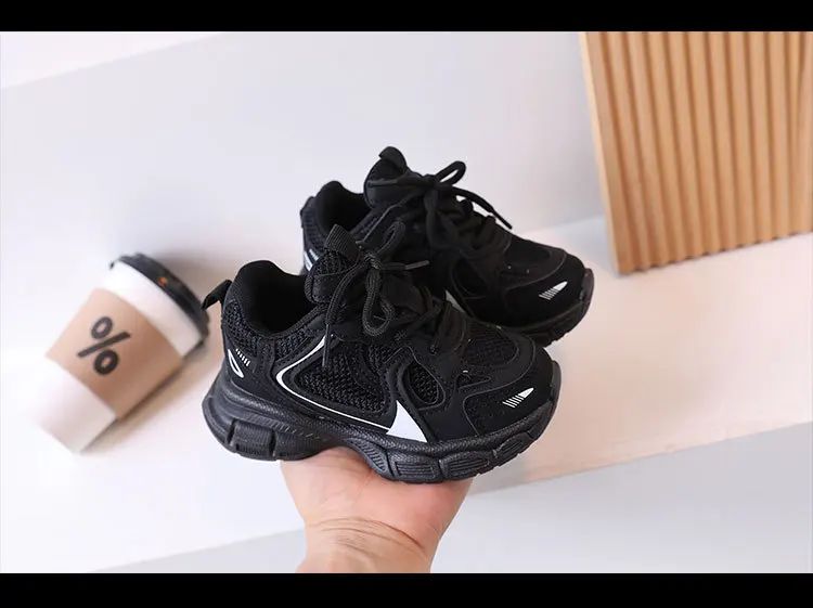 Kids Casual Running Shoes with Thick Soles Boys Girls Fashion Versatile Sports Shoes 2024 New Children Mesh Breathable Sneakers