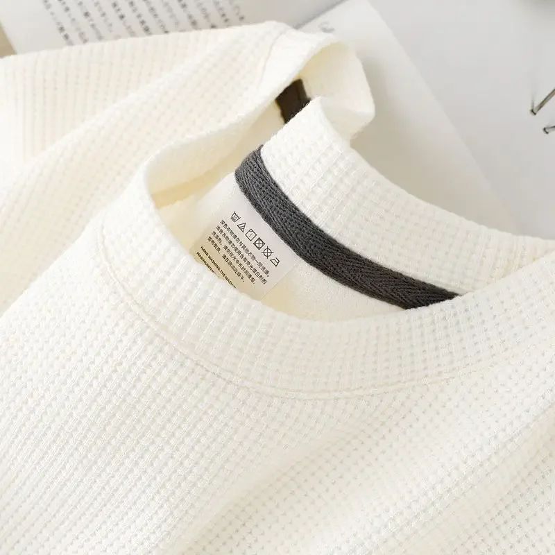 Men's Summer Waffle Round Neck Short Sleeve T-Shirt Comfortable Breathable Short-Sleeved Top for Casual Wear