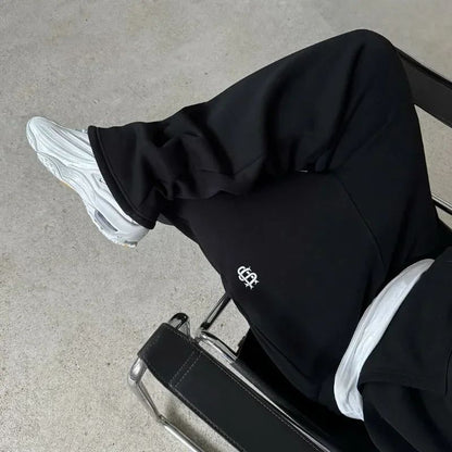 Calça Moletom Bordada Su Jogger Hip Hop Rosa Casual Cintura Elástica Masculina Americana Marinho Y2K Moeda Berlim Street Estilo Anos 2000