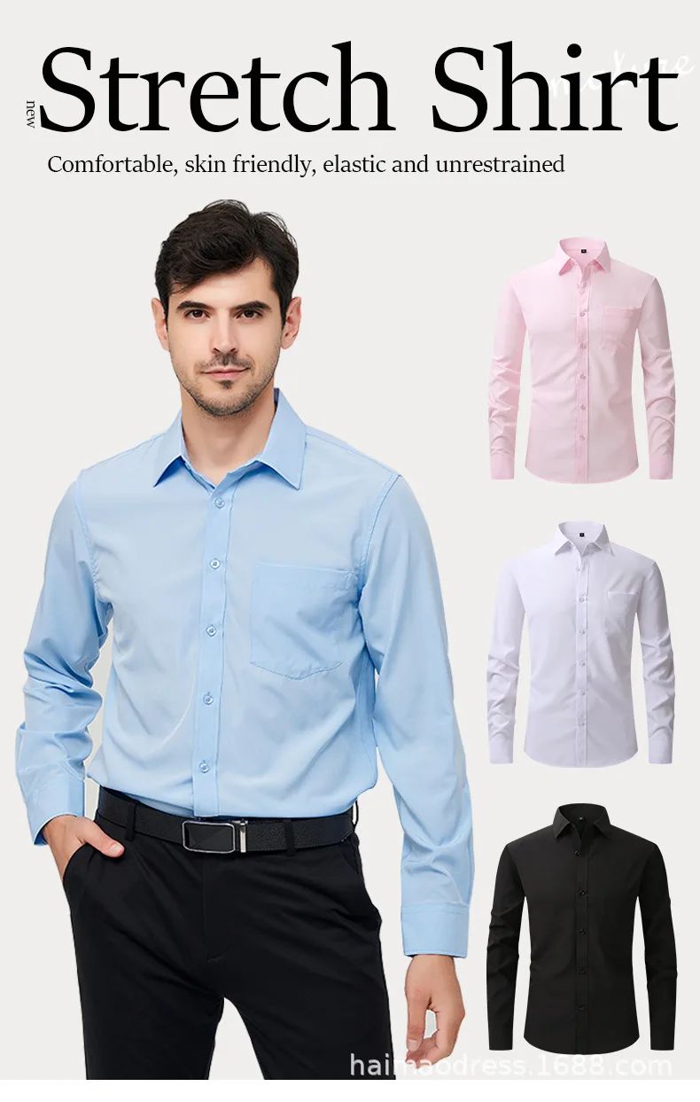 Iron-Free Long Sleeve Silk Smooth Drapey Wedding Shirt for Men Summer Business Formal Wine Red Large Size Men's Clothing