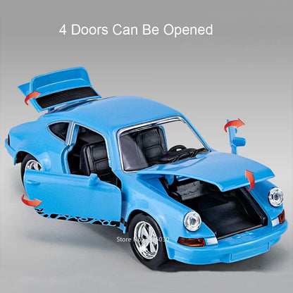 1:36 Porsche 911 Carrera 1974 Modelos de Brinquedo Liga de Fundição Carros 4 Portas Abertas Luz Som Veículos em Miniatura Brinquedos Educacionais para Meninos
