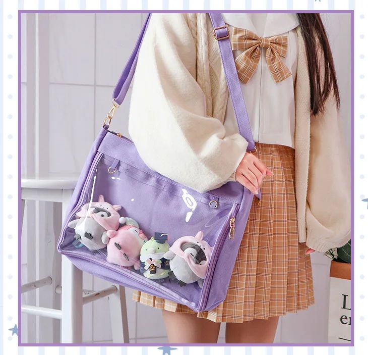Japanese Big Ita Bag Black with Insert Cute Clear Women Double Straps Girls Kawaii Transparent Shoulder Bag Purses and Handbags