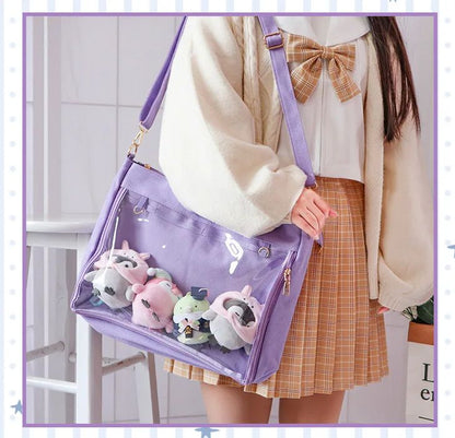 Japanese Big Ita Bag Black with Insert Cute Clear Women Double Straps Girls Kawaii Transparent Shoulder Bag Purses and Handbags