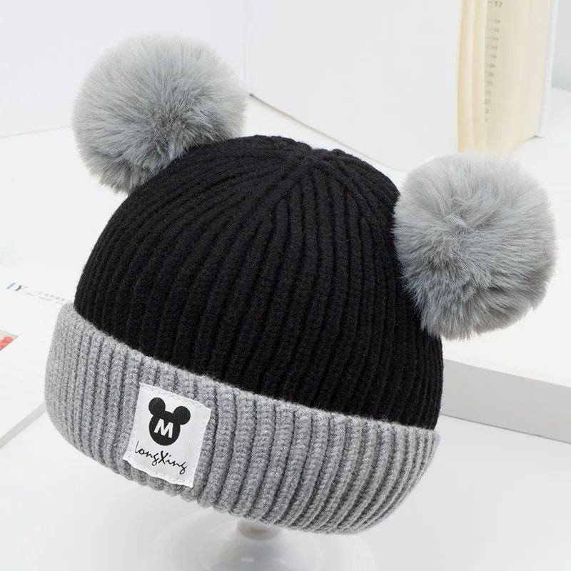 Touca de Crochê Infantil Disney Mickey Mouse Desenho Animado Anime Touca de Inverno Macia Quente para Bebê Menina Menino Dupla Camada