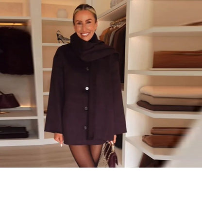 chic vintage cape jacket with belt stand neck single breasted loose coat loose flare sleeve coats early lady autumn Y2K outwears