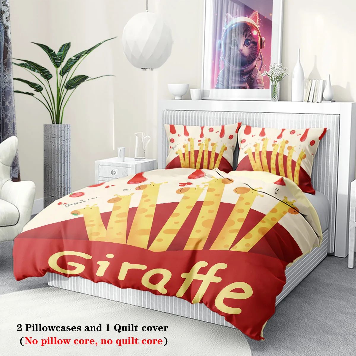 3pcs Cartoon Animal Park Theme Printed BeddingSet,For Bedroom, Guest Room (1*Duvet Cover + 2*Pillowcase, NO Core)