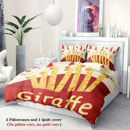 3pcs Cartoon Animal Park Theme Printed BeddingSet,For Bedroom, Guest Room (1*Duvet Cover + 2*Pillowcase, NO Core)