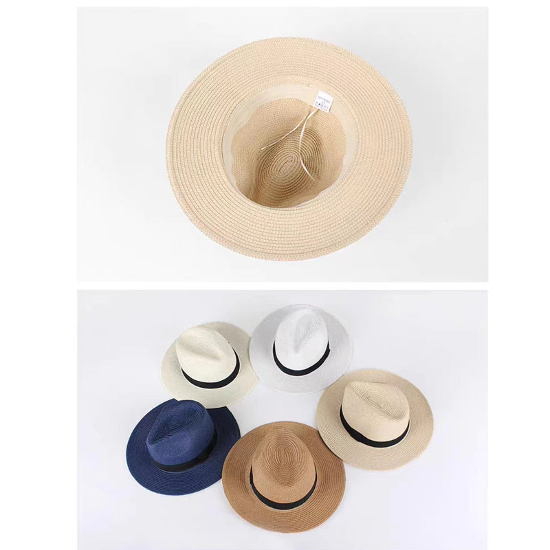 Large Size 56-58 59-60cm New Natural Panama Straw Hat Summer Men Women Wide Brim Beach UV Protection Fedora Sun Hat Wholesale