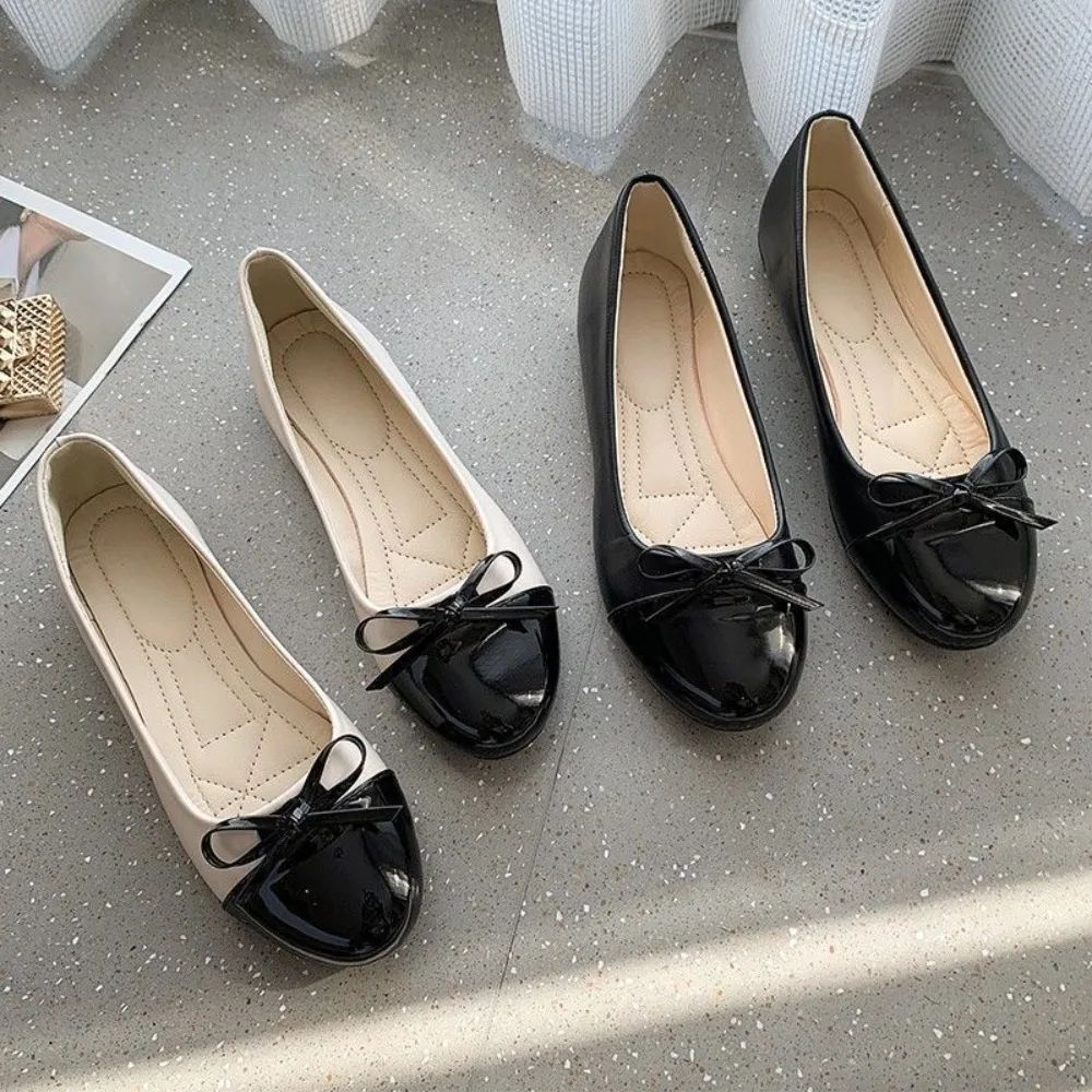Ballerina Mother's Shoes Women's Flat Shoes Comfort Non-slip Ladies Loafers Leather Flats Elegant Bowknot Women's Single Shoes