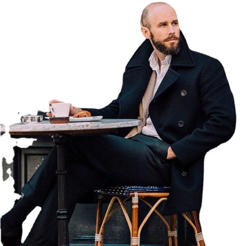 Men's British Woolen Overcoat for Autumn and Winter 2024, European and American Casual Lapel Single-breasted Solid Color Coat
