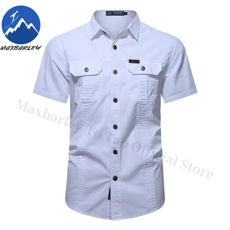New Mens Work Shirt Casual Retro 100% Cotton Short Sleeve Flying Cargo Shirt Man Summer Fishing Hunting Multi Pocket Shirt 2025