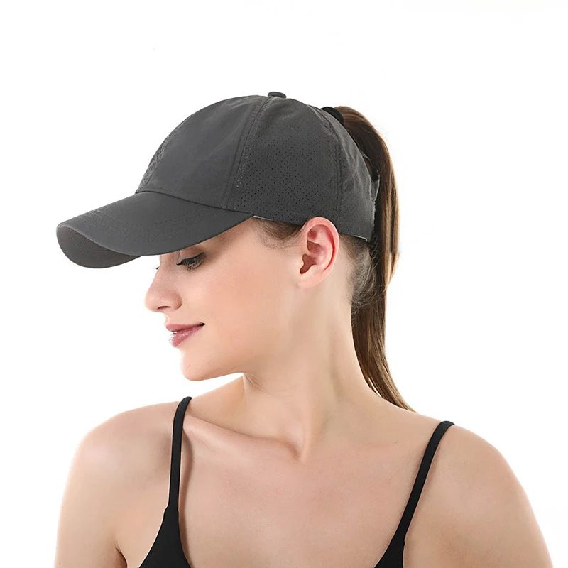 Boné de Beisebol de Verão Cor Sólida Roupa de Golfe Feminina Esporte Lazer Boné Cruzado com Rabo de Cavalo Chapéu de Malha Secagem Rápida Meio-Oco Boné Masculino com Aba Curva