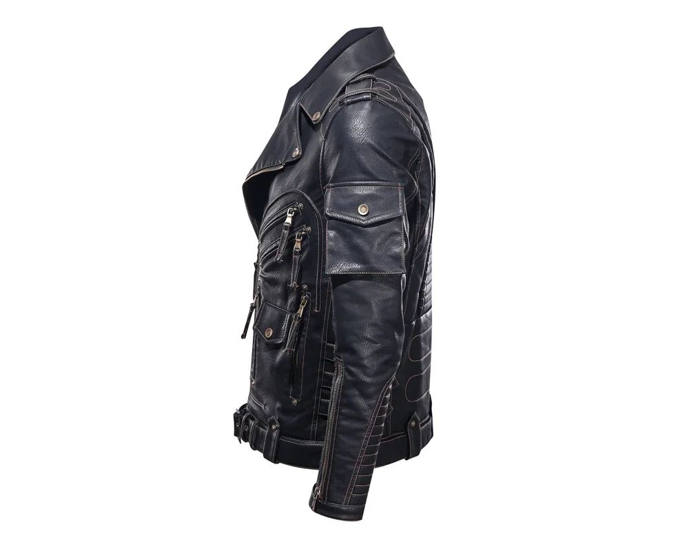 fashion Winter Winter Mens Leather Jacket Men Fashion Motorcycle PU Leather Jacket Cool Zipper Pockets Leather Coats Clothing