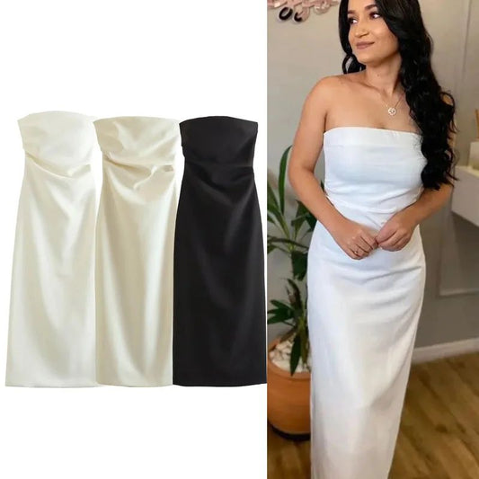 ASDS 2024 off shoulder black white long dress women bodycon beige midi dress wom