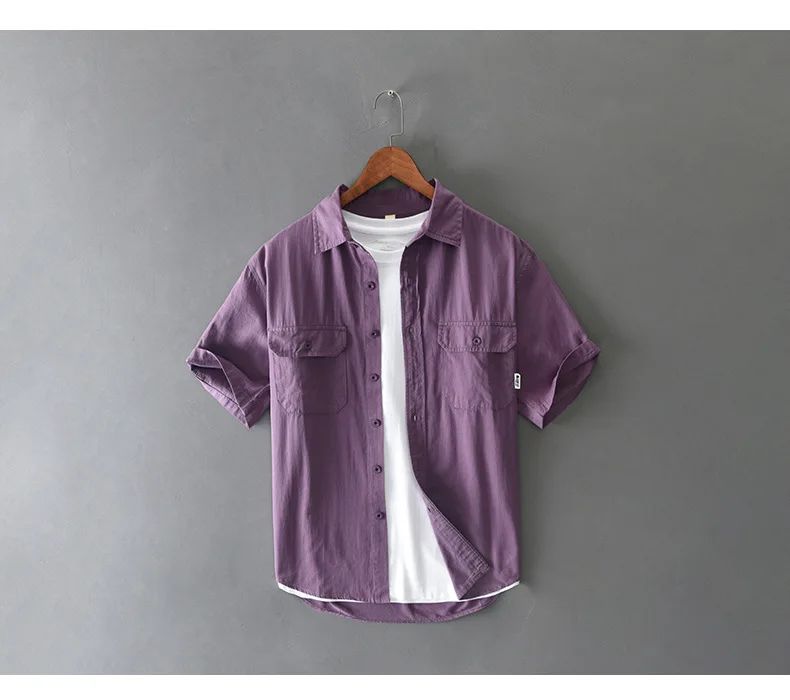 Summer Short Sleeve Cargo Shirt Men Streetwear Men Loose Shirts Casual Pure Cotton Double Pockets Khaki Shirt Fashion Clothing