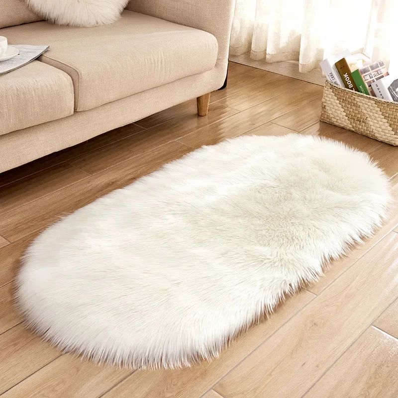 Super Soft Plush Oval Rug Mat Fluffy White Carpets for Living Room Home Decor Bedroom Kid Room Decoration Salon Thick Pile Rug
