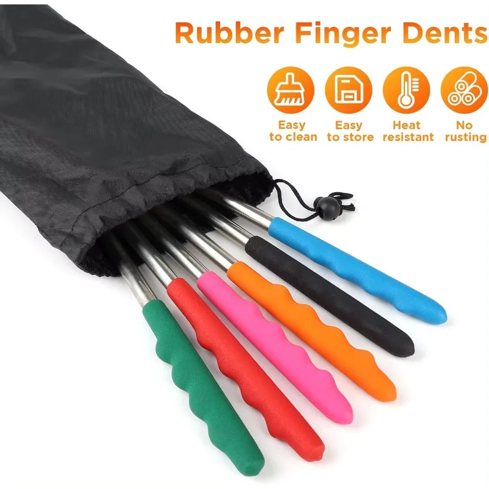 5/6/10pcs Telescopic BBQ Forks Marshmallows Roasting Sticks Stainless Steel Extendable Hot Dog Sausages Skewers Barbecue Tools