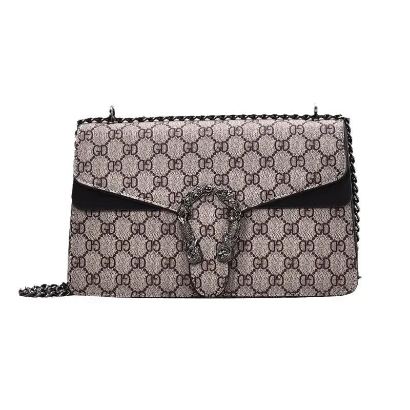 Women Stylish Retro Print Shoulder Crossbody Bag Fashionable Chain Underarm Purse Medium Hardness Polyester Lining