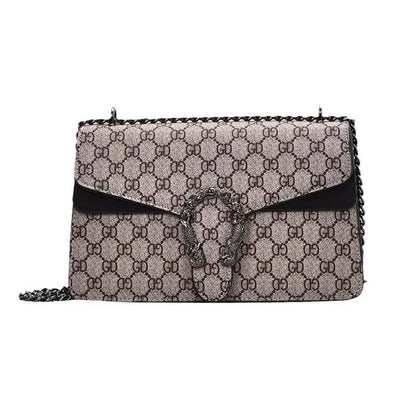 Women Stylish Retro Print Shoulder Crossbody Bag Fashionable Chain Underarm Purse Medium Hardness Polyester Lining