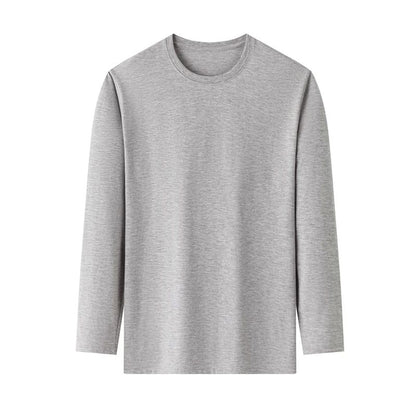 Men's Solid Color round Neck Long Sleeve T-Shirt Cotton Summer Comfortable Breathable Casual Top in Various Colors