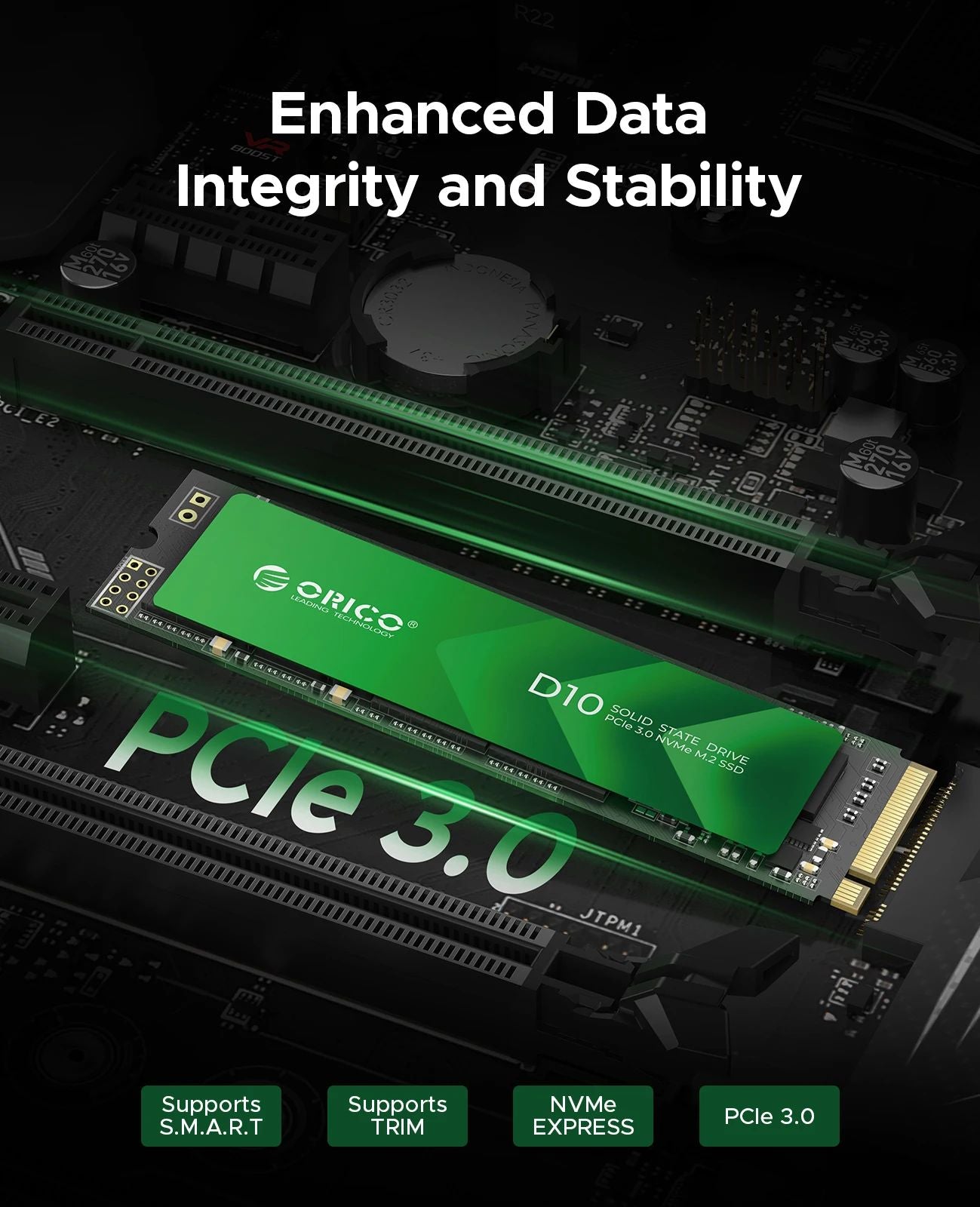SSD Interno ORICO M.2 NVMe PCIe3.0 1700 MB/s M Key 2280 256GB para Usuários de Escritório Estudantes Notebook Desktop