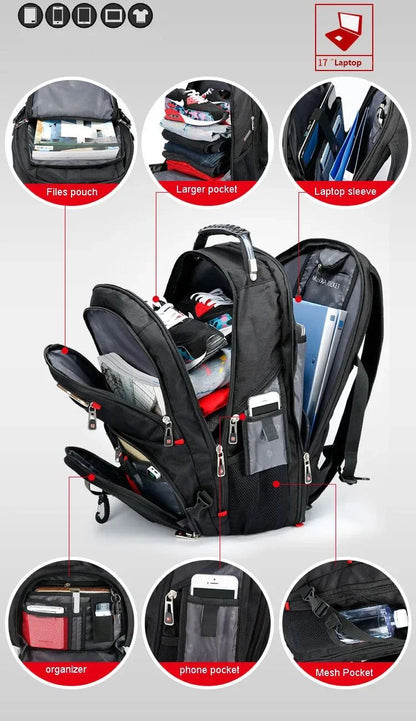 2025 Swiss-Multifunctional bags Durable 17 Inch Laptop Backpack, Travel Bag,College Bookbag,USB Charging Port,Water Resistant