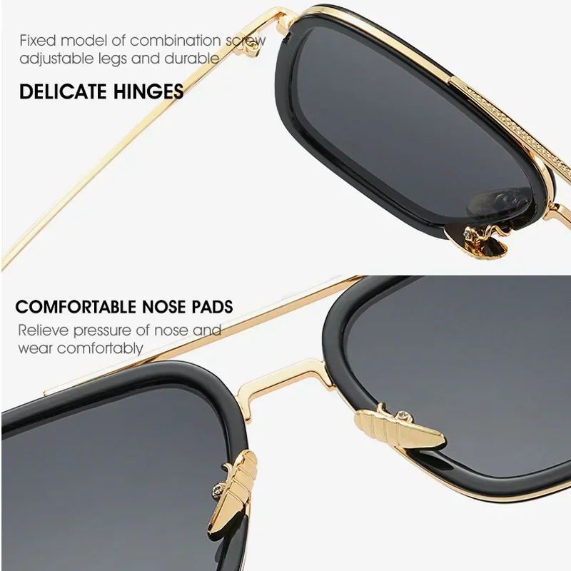 Luxury Steampunk Men Sunglasses Tony Stark Iron Man Sun Glasses Vintage Metal Eyewear Steam Punk Sunglass UV400 Male Gafas