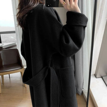 New Hot Sale Of The Season Women's Woolen Coat plus Size over Knee Length Loose Fit Slimming High End Fashionable Polyester Fibe