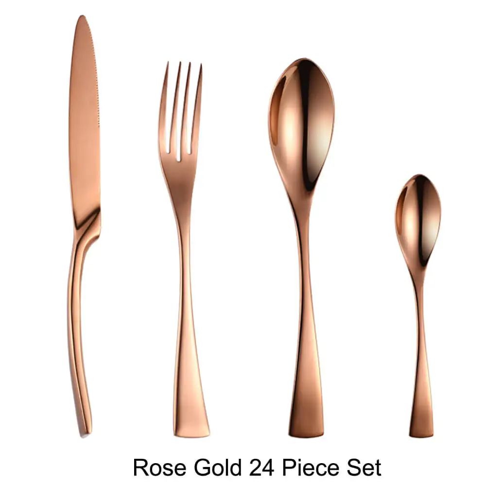 Conjunto de Talheres 24 Peças Aço Inoxidável 18/10 Talheres Pesados Prata Luxo Faca Garfo Colher Louça Próprio para Máquina de Lavar Louça