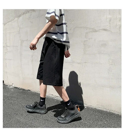 Summer New Y2K Solid Color Cotton Loose Men's Sports Pants Shorts Street Wear Simple Drawstring Straight Casual Shorts Male