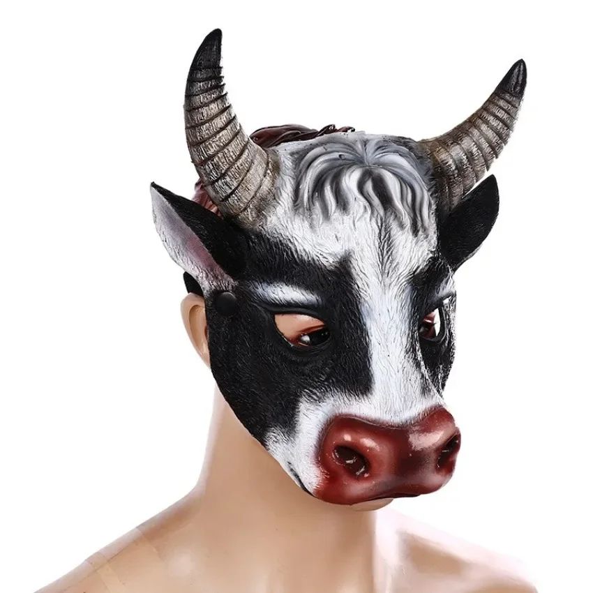 PU Foam 3D Realistic Animal Cow Head Mask Carnival Easter Party Performance Prop Half Face  Halloween Mask Cosplay Mask