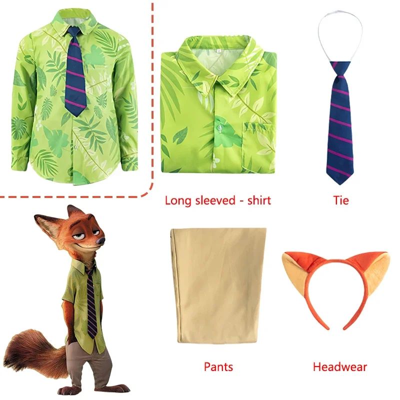 2026  Nick Wilde Cosplay Costumes Zootopia Cosplay Summer Shirt Tie Nick Suits Halloween Carnival Cos Adult Unisex Gifts