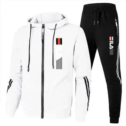 New striped men's autumn and winter jogging fitness set, casual sportswear set, 2-piece zippered sweatshirt + sweatpants set