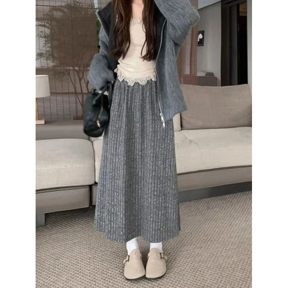 Plus Size Women's Fleece-Lined Thickened Skirt High-Waisted Slimming Medium-Length A- Line Korean Style New Arrival For Autumn/W