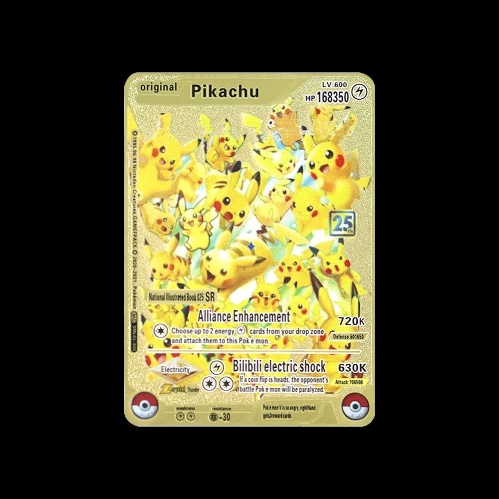 Pokémon 183200 Pontos Alto HP Cartas de Metal Douradas Pretas Inglês Francês Vmax Mega GX Coleção de Cards Charizard Pikachu Mewtwo