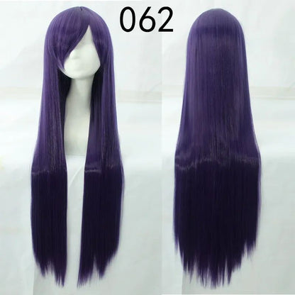 Pink 100Cm Long Staight Cosplay Wig Heat Resistant Synthetic Hair Anime Party wigs 42 color Colourful White