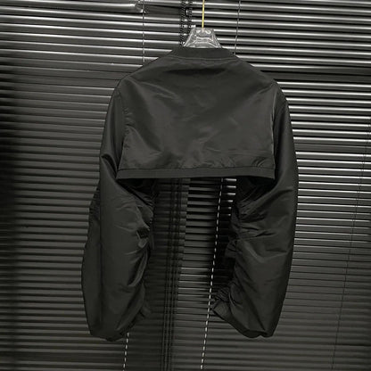 2024 Autumn New Niche Design Black Shoulder Vest Women's Leather Flight Plane Style Cropped Jacket Crew Neck Pattern