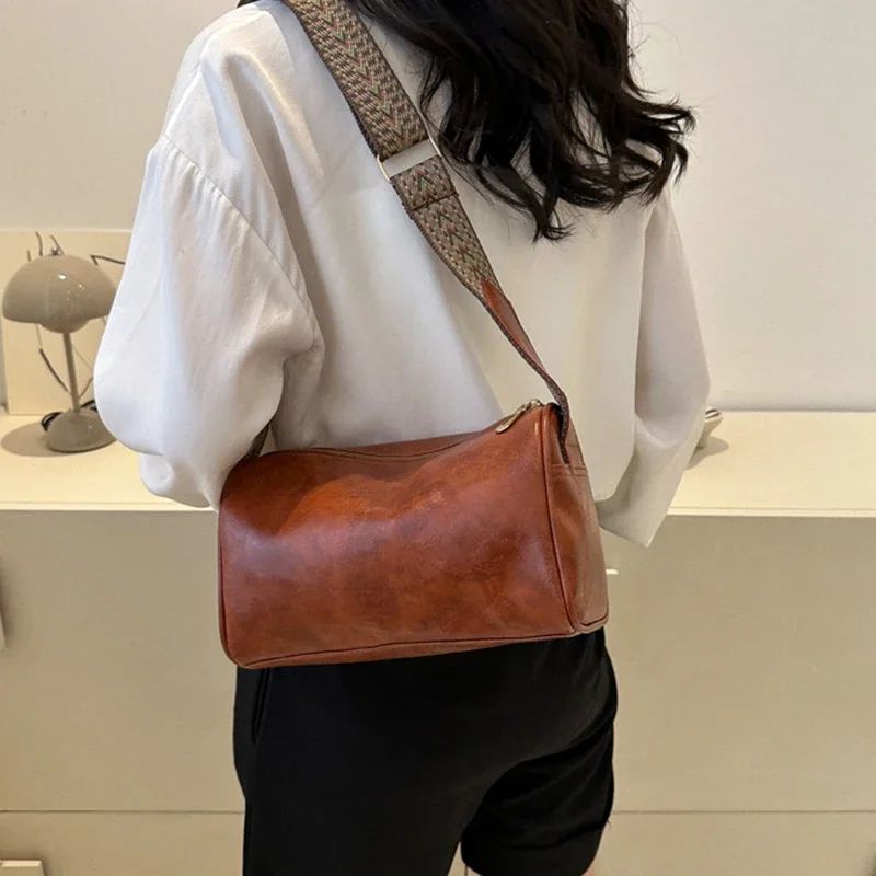 Vintage PU Leather Boston Women Small Handbag and Purse Fashion Designer Crossbody Bag Female Casual Travel Pillow Shoulder Bag