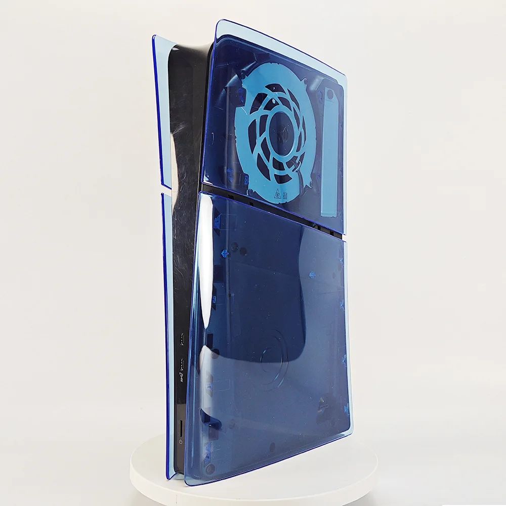 Yoteen Transparent Case for PS5 Slim Replacement Shell DIY Faceplate Clear Blue for PS5 Slim Disc & Digital Edition