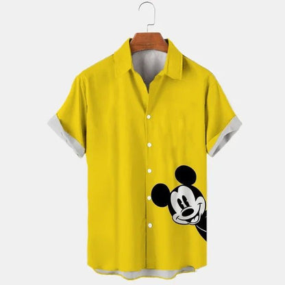 Miniso New 3d Shirts Mens Disney Mickey Mouse Street Tops Cute Cartoon 3d Printed Shirts Mens Casual Fashion Shirts 2024
