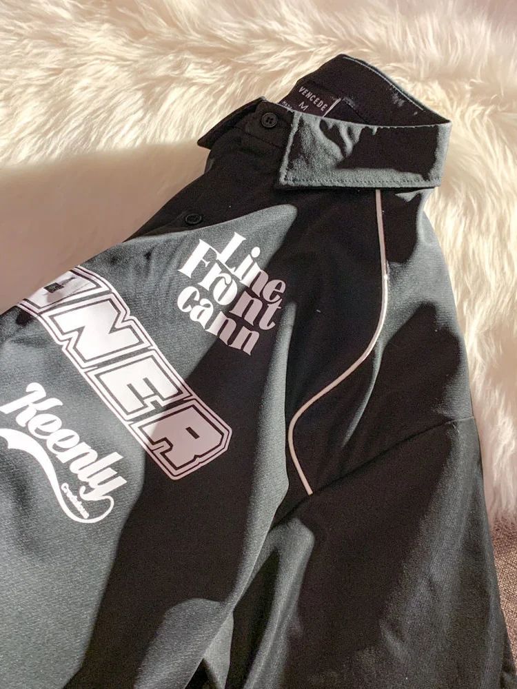 Cargo Short-sleeved Shirt New Summer Youth Casual Lapel Button Up Blouse Men Women Hip Hop Letter Print Racing Tee