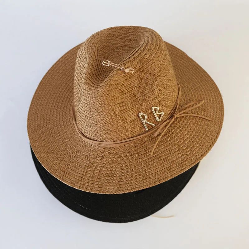 Chapéu de Sol de Verão Grande Feminino Moda Praia Chapéu de Palha Luxo Jazz Top Panamá Feminino 60cm Cabeça Grande