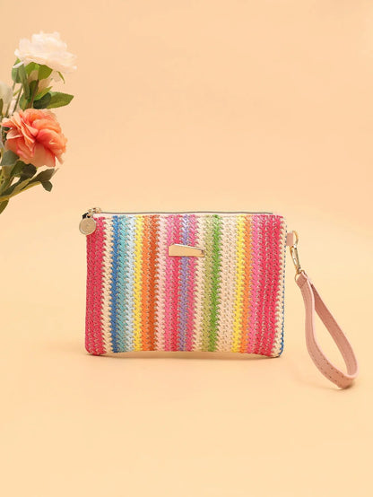 Rattan Knitting Women Straw Bags Fashion Colorful Summer Beach Clutch Bag Female Woven Wristlet Bag Wallet Money Coin Purse