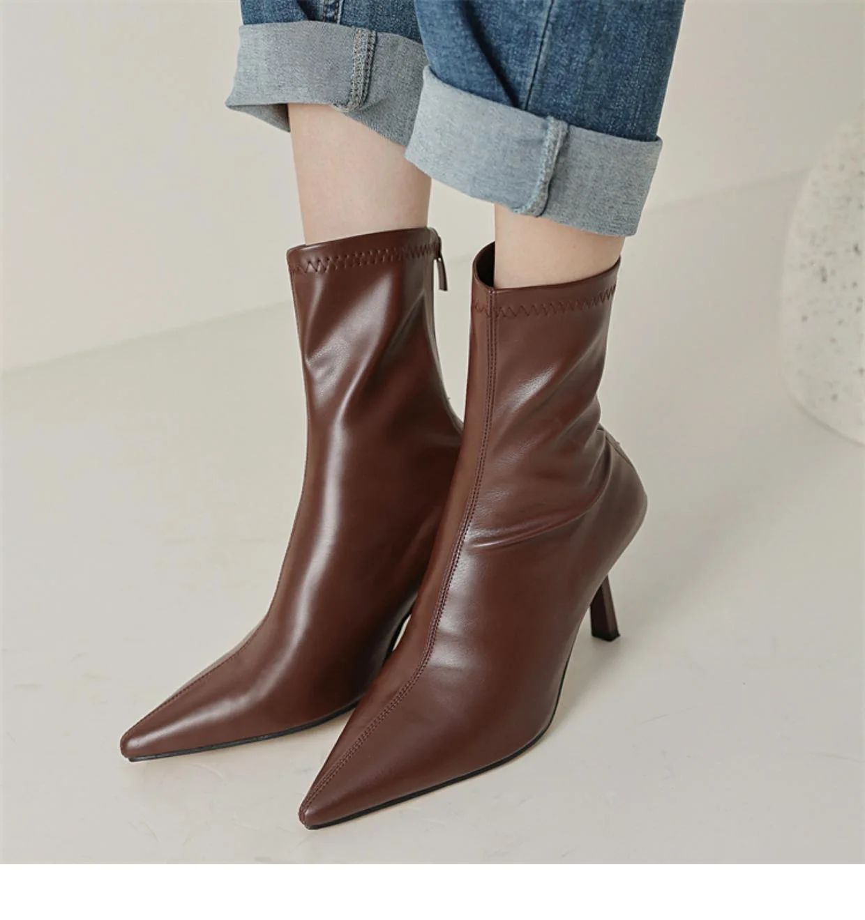 2024 New Autumn Winter Pointed Toe Women Ankle Boots Fashion Zipper Shoes Thin High Heel Women's Morder Short Booties D214