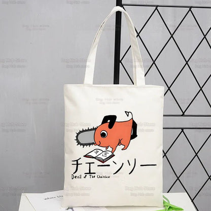 Chainsawman Kawaii Pochita Denji Shopping Bag Bolsas De Tela Shopper Chainsaw Man Anime Shopping Jute Bag Cotton Bag Jute Sacola