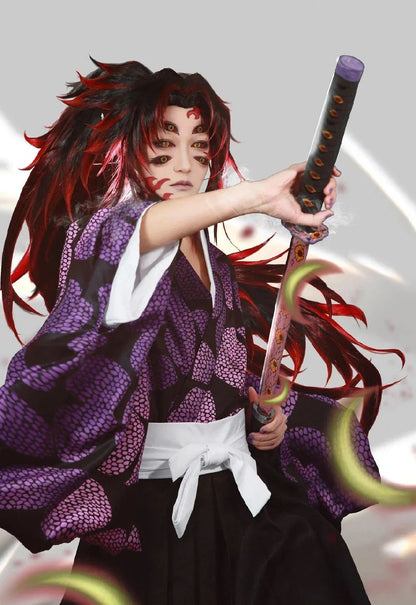 2026 New Edition Kokushibo Role-Play Wig, Temporary Tattoos, Anime-Print Kimono Top, Halloween Party Costume